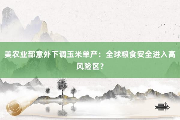 美农业部意外下调玉米单产：全球粮食安全进入高风险区？