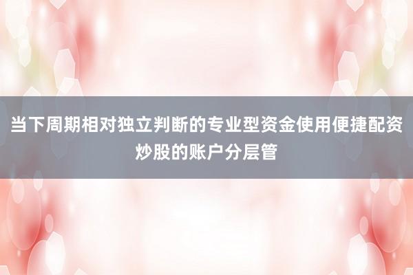 当下周期相对独立判断的专业型资金使用便捷配资炒股的账户分层管