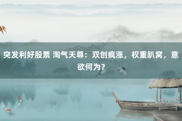 突发利好股票 淘气天尊：双创疯涨，权重趴窝，意欲何为？