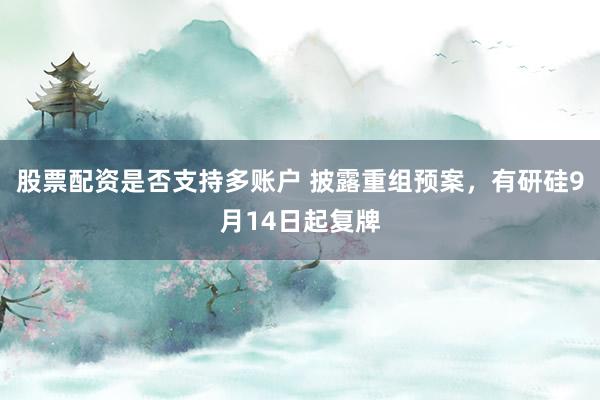 股票配资是否支持多账户 披露重组预案，有研硅9月14日起复牌