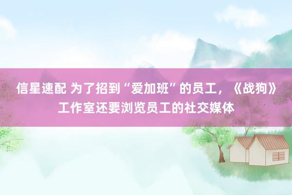 信星速配 为了招到“爱加班”的员工，《战狗》工作室还要浏览员工的社交媒体
