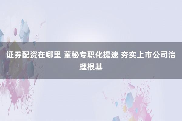 证券配资在哪里 董秘专职化提速 夯实上市公司治理根基