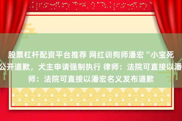 股票杠杆配资平台推荐 网红训狗师潘宏“小宝死亡案”败诉后未公开道歉，犬主申请强制执行 律师：法院可直接以潘宏名义发布道歉